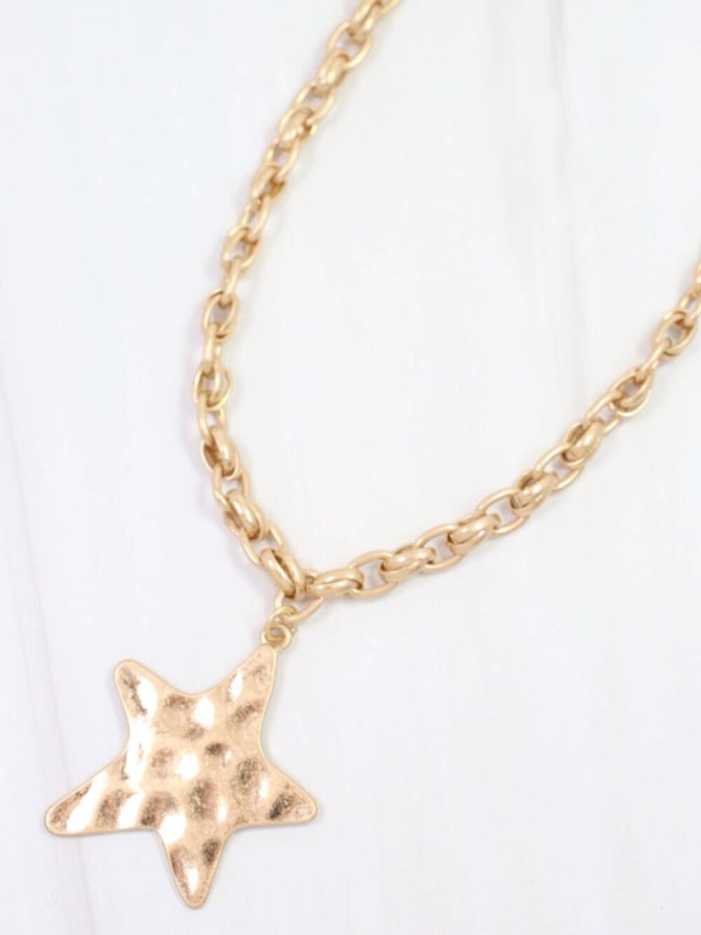 Caroline Hill Worn Gold Zeil Hammered Star Link Necklace